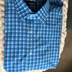 Lands' End Men's Blue check Regular Fit Button Down Shirt